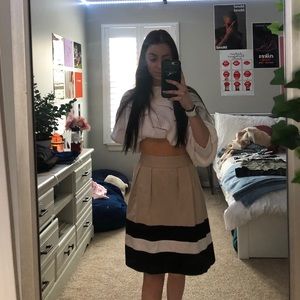 white house black market tan, black, & white skirt